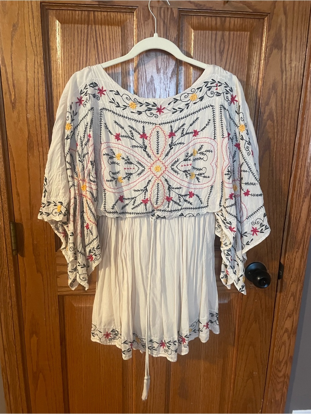 Free People Cream Tunic with Multicolor Floral Embroidery